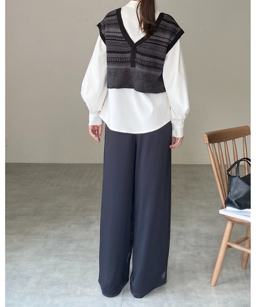 She's Closet ベスト ジレ 深Vネック配色ジャガード柄ショートニット