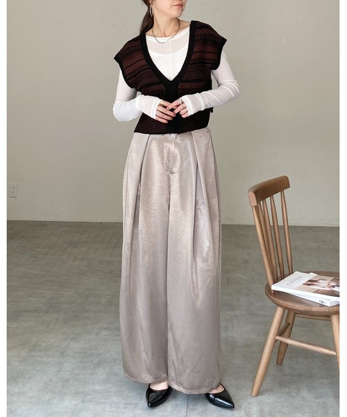 She's Closet ベスト ジレ 深Vネック配色ジャガード柄ショートニット