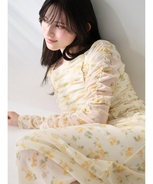SNIDEL（スナイデル） ワンピース フロッキープリントギャザー