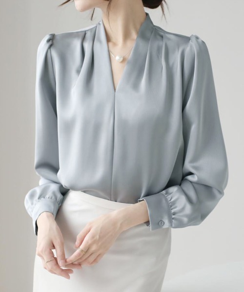 「Miniministore」 長袖ブラウス M ブルーグレー レディース_画像2