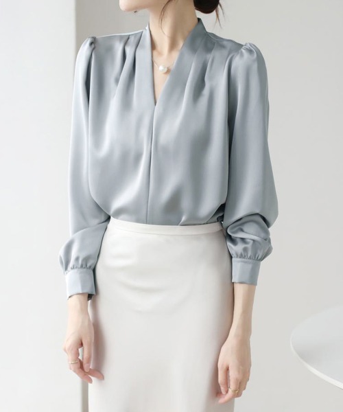「Miniministore」 長袖ブラウス M ブルーグレー レディース_画像3