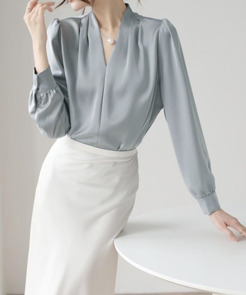 「Miniministore」 長袖ブラウス M ブルーグレー レディース_画像4