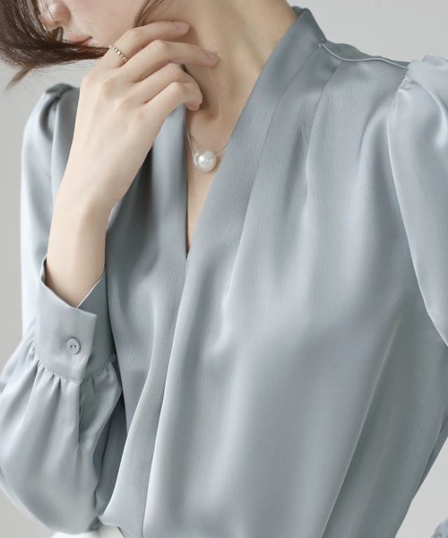 「Miniministore」 長袖ブラウス M ブルーグレー レディース_画像5