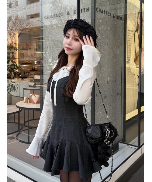 Darich Darich ポイントチェックニットミニワンピース BLK ダーリッチ