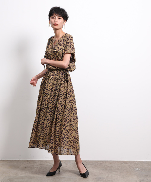「MADEMOISELLE ROPE'」 半袖ワンピース 38 ベージュ レディース_画像5