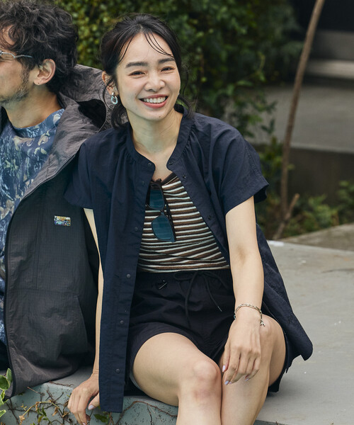 ブラウス シャツ NANGA × FREAK'S STORE/ナンガ 別注 ナイロンタッサー フレンチスリーブシャツ レディースの画像