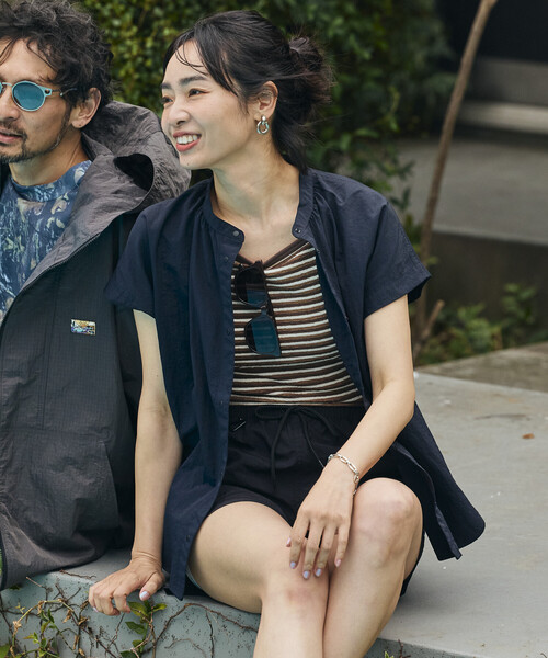 ブラウス シャツ NANGA × FREAK'S STORE/ナンガ 別注 ナイロンタッサー フレンチスリーブシャツ レディースの画像