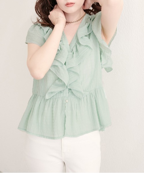 natural couture ブラウス シャツ ドットフリルブラウス レディース
