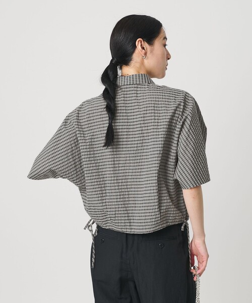 ブラウス シャツ チェック ドローストリング シャツ ウォッシャブル レディースの画像