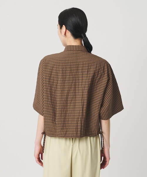 ブラウス シャツ チェック ドローストリング シャツ ウォッシャブル レディースの画像