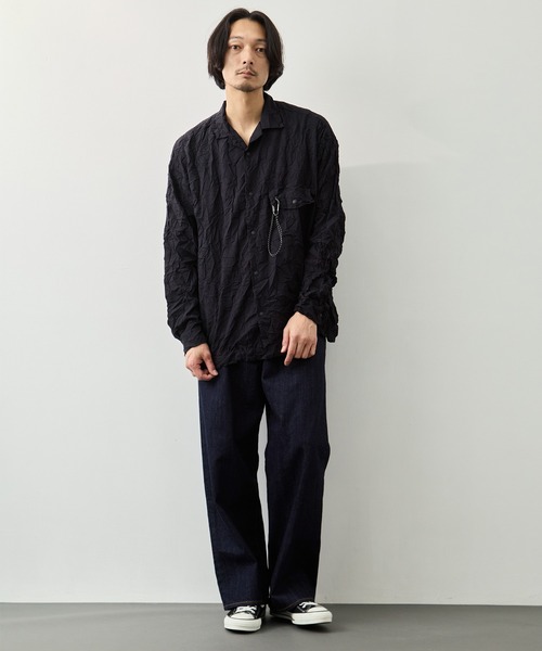 シャツ 「and wander/アンドワンダー」washer pleated open LS shirt メンズの画像