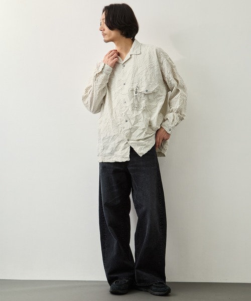 シャツ 「and wander/アンドワンダー」washer pleated open LS shirt メンズの画像