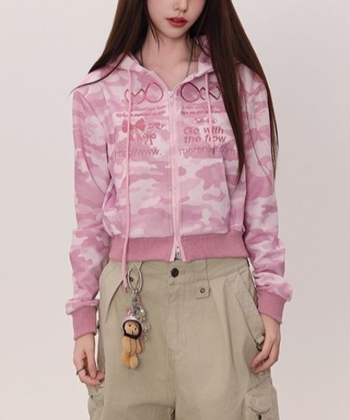 「GEMEDA」 ジップアップパーカー M ピンク レディース_画像5