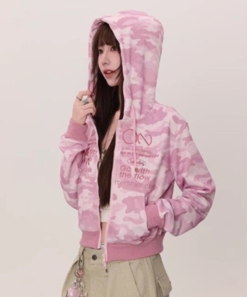 「GEMEDA」 ジップアップパーカー M ピンク レディース_画像6