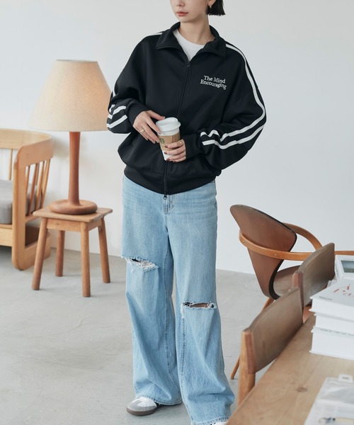 andme（アンドミー） ジャージ ライン入りエンブロイダリージャージ