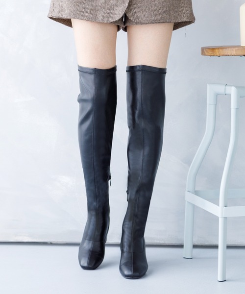 attagirl ブーツ スクエアトゥストレッチニーハイブーツ