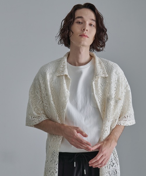 Revo. シャツ 「Revo.」コットンクロシェ編み ショートスリーブ シャツ