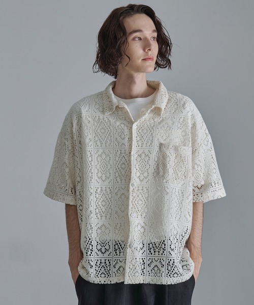 Revo. シャツ 「Revo.」コットンクロシェ編み ショートスリーブ シャツ