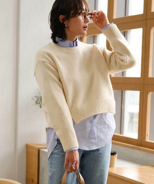 Mia ニット セーター デザインスリットクルーネックニット レディース