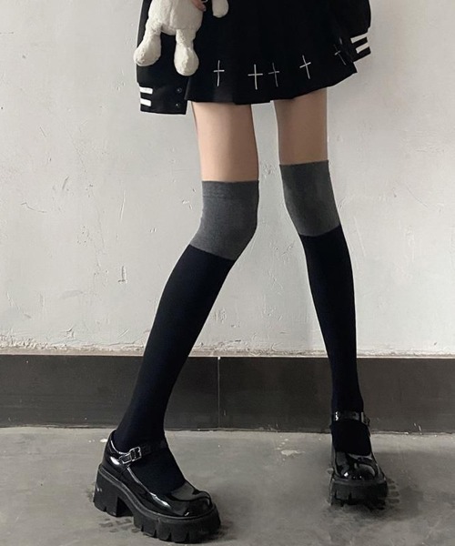 新品登場 miniministore 靴下 バイカラーレッグウェア ニーハイソックス レッグウェア