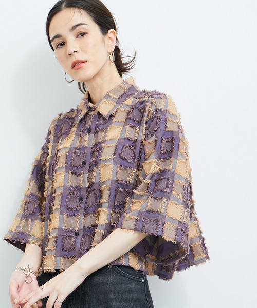 LE CERCLE par rope' ブラウス シャツ フリンジチェックショート