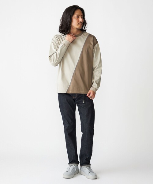 SHIPS tシャツ SHIPS: カラースラント パネル 長袖 Tシャツ