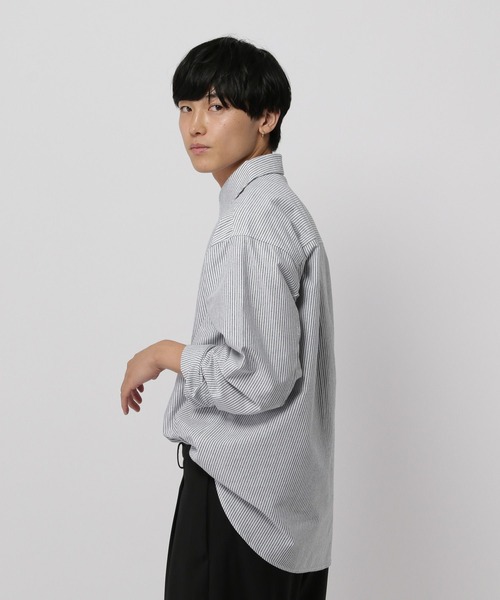 最新 ALAND ブラウス シャツ 「UNISEX」ALAND／Aロゴストライプロング メンズウェア