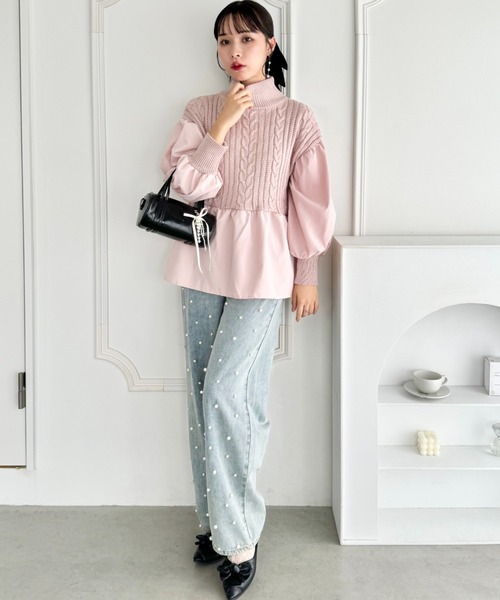 Loueme ニット セーター ペプラムドッキングハイネックケーブル