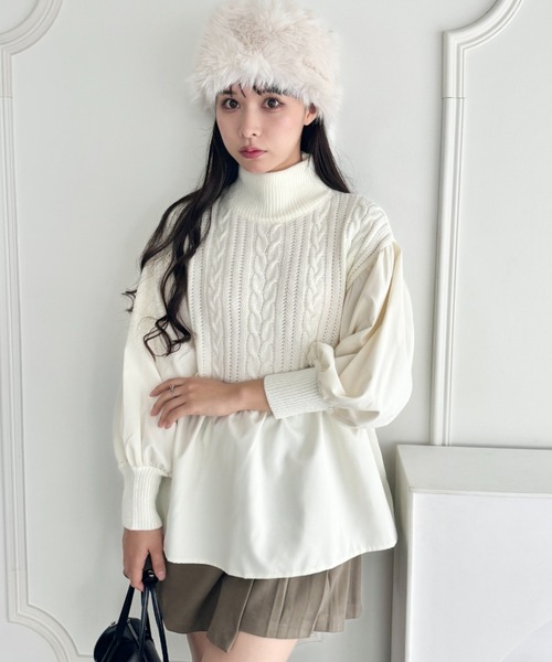 Loueme ニット セーター ペプラムドッキングハイネックケーブル