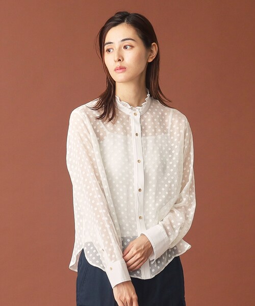 新品 DRESSTERIOR ドレステリア スタンドフリルブラウス 洗える】スタンドフリルボリュームスリーブブラウス（シャツ