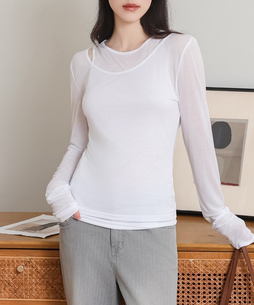 piping sheer tops レディース