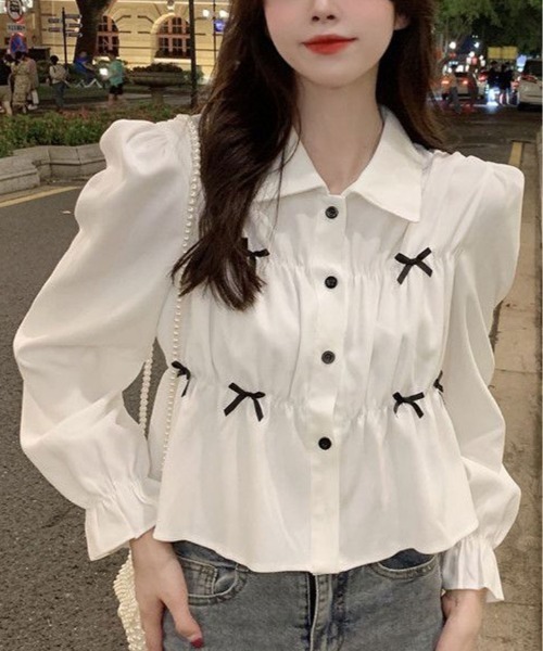 tomo♡、新品Apuwaiser-riche 袖ギャザーリボンブラウス Apuweiser-riche（シャツ/ブラウス(長袖/七分)）のフリマアイテム一覧
