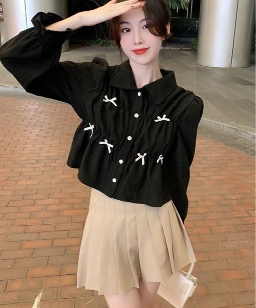 ブラウス シャツ 襟付き ギャザー リボン レディース : ZOZOTOWN Yahoo