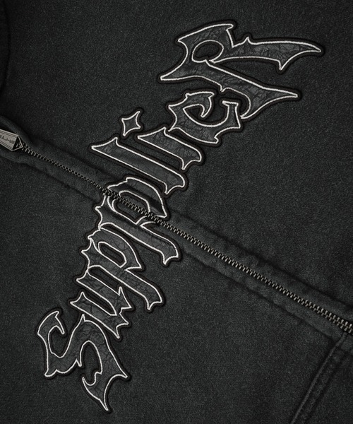 【SUPPLIER】Vintage Wash Rhinesonte Iron パーカー フーディ SUPPLIER パーカー フーディー|Vintage Wash Iron Logo Zip