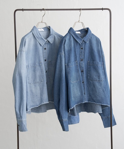 ブラウス シャツ 「notch.by KR 」カットオフデニムシャツ レディース notch.（ファッション） ブラウス シャツ 「notch.by KR