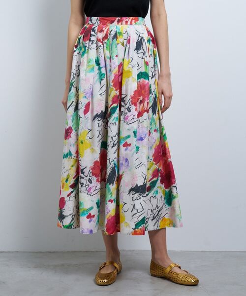 LANVIN en Bleu スカート fleur de fleurプリントタックスカート