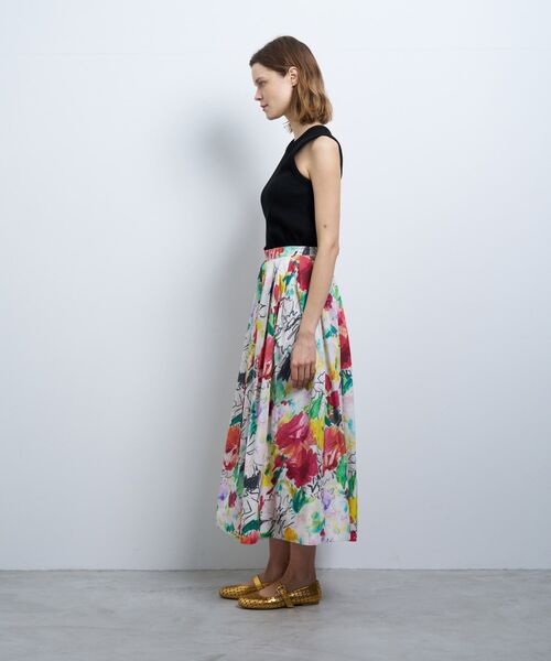 LANVIN en Bleu スカート fleur de fleurプリントタックスカート
