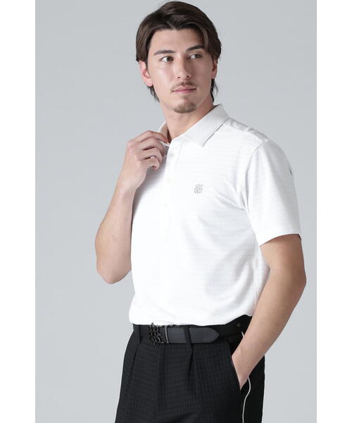 美品 St ANDREWS 菱形ジャガード 半袖シャツ St ANDREWS ポロシャツ 「St ANDREWS」縄柄ジャガード半袖シャツ