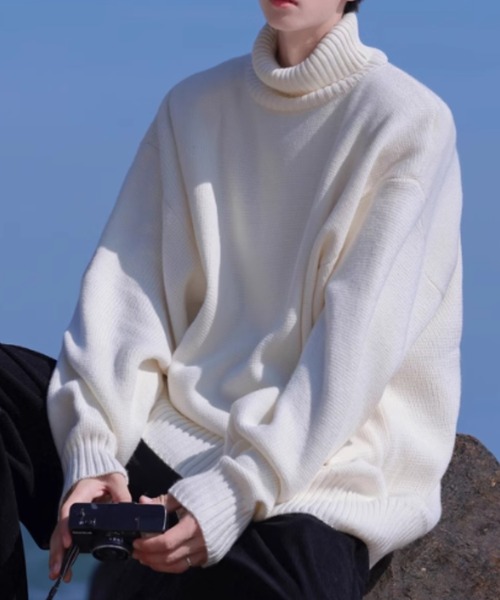 「CELENA BEATS」 タートルネックニット L ホワイト メンズ_画像6