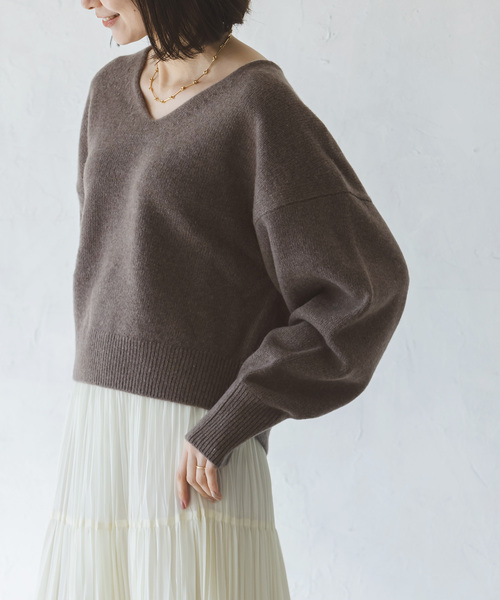 NOBLE/ノーブル ブラウン Vネックセーター 追加》YAKワイドVネックニット（ニット／セーター）｜NOBLE（ノーブル