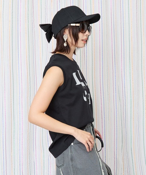 tシャツ 「JETSET SOLO PLUS」JESETロゴシルケットノースリTシャツ レディース JETSET SOLO PLUS】JESETロゴシルケットノースリTシャツ（T