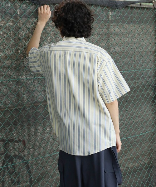 【希少柄】古着 vintage VAGIIE ポリシャツ 総柄 ビッグシルエット シャツ HOOK -original- 古着風ストライプ総柄半袖ビッグシャツ (SS