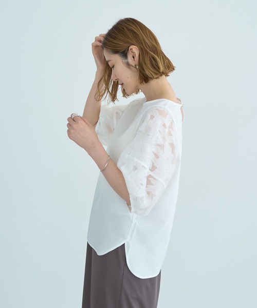 美品♪ティッカ レース パフスリーブブラウス 9分袖 ベージュ F qb2 TICCA (ティッカ) レースパフスリーブブラウス