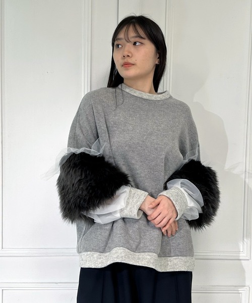 AVIE（アビィ） ニット セーター ウーレットシャギーフェイクファーmix