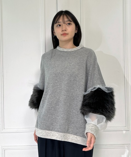 AVIE（アビィ） ニット セーター ウーレットシャギーフェイクファーmix