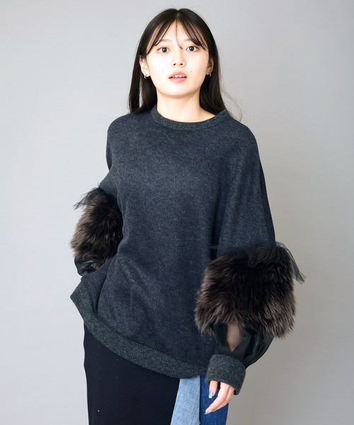 AVIE（アビィ） ニット セーター ウーレットシャギーフェイクファーmix