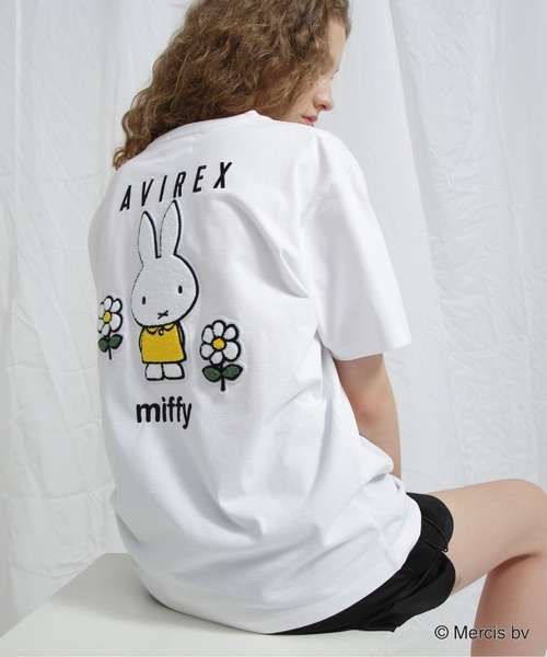 tシャツ 「AVIREX×miffy」WEB限定 EMBROIDERY T-SHIRT/アヴィレックス×ミッフィー 刺繍Tシャツ レディース Miffy tシャツ 「AVIREX×miffy」WEB限定 EMBROIDERY T-SHIRT