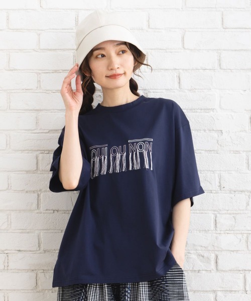 tシャツ FONTLAB フリンジロゴシルケットTシャツ レディース