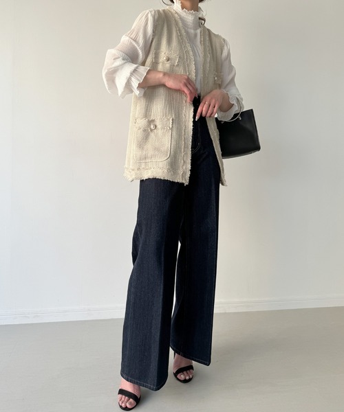 「JUNOAH」 ベスト LARGE アイボリー レディース