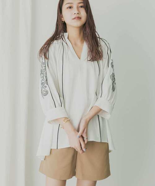 「KBF+」 7分袖ブラウス ONE ベージュ レディース_画像2